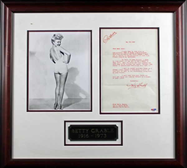 Betty Grable Vintage Signed Personal Letter in Framed Display (PSA/DNA)