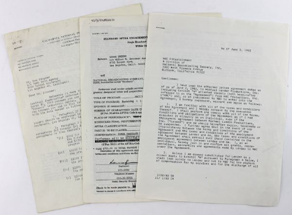"Bonanza" Cast Vintage Signed Document Lot w/Blocker, Landon & Greene (PSA/DNA)