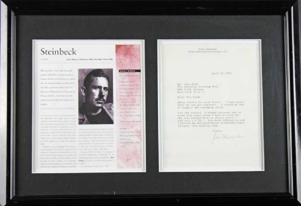 John Steinbeck Rare Signed Letter in Framed Display (PSA/DNA)