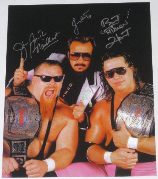 The Hart Foundation & Jimmy Hart Signed 16" x 20" Color Photo w/Signing Pics (JSA)