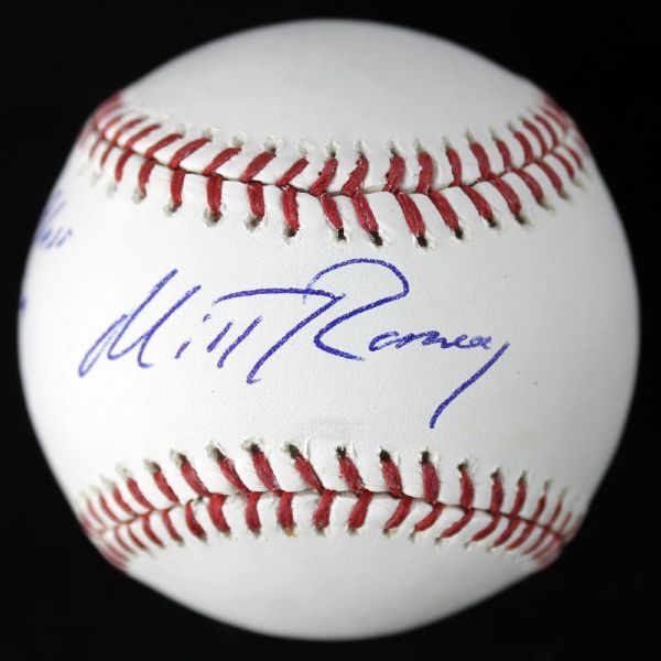 Mitt Romney Signed & Inscribed "God Bless America" OML Baseball (PSA/DNA)