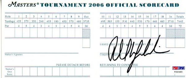 Phil Mickelson Signed 06 Masters Score Card (PSA/DNA)