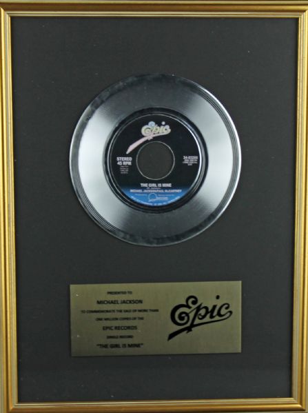 Michael Jackson Commemorative Platinum Record Award for Hit Single "The Girl Is Mine"