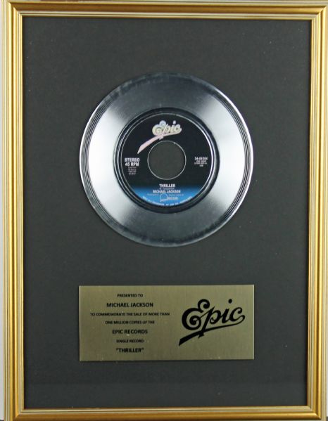 Michael Jackson Commemorative Platinum Record Award for Hit Single "Thriller"