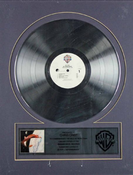 ZZ Top Warner Bros. Platinum Sales Award Display for "Afterburner"