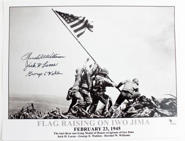 World War II: Iwo Jima Flag Raising Signed 11" x 14" Photo (3 Sigs)