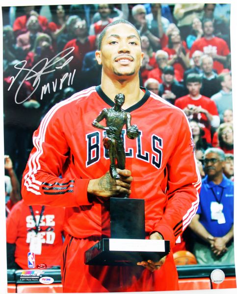 Derrick Rose Signed 16" x 20" Color Photo w/"MVP 11" Insc. (PSA/DNA)