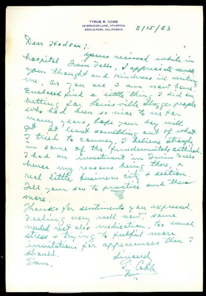 Ty Cobb Choice Handwritten & Signed Letter with Baseball Content! (PSA/DNA)