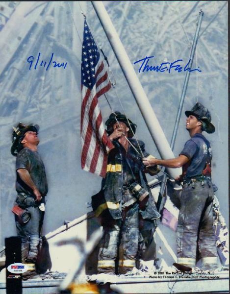 Thomas E. Franklin Signed Historic "Flag Raising at Ground Zero" 11" x 14" Color Photo (PSA/DNA)