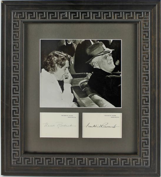 President Franklin D. Roosevelt & Eleanor Roosevelt Signed White House Cards in Display (JSA)