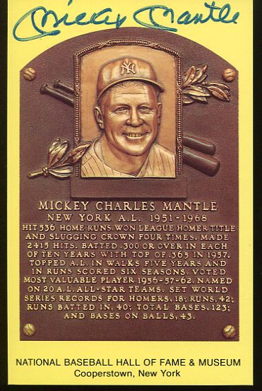 Mickey Mantle Signed Hall of Fame Plaque Card (JSA)