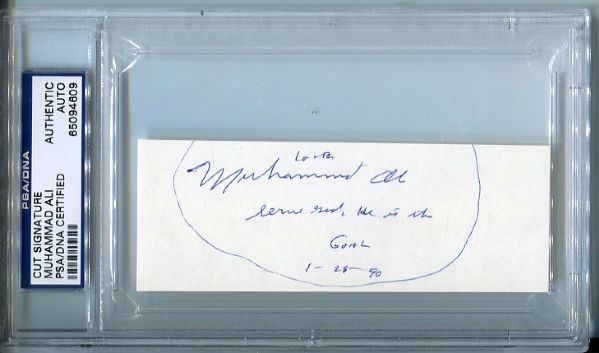 Muhammad Ali Signed Page with Unique Inscription (PSA/DNA Encapsulated) 