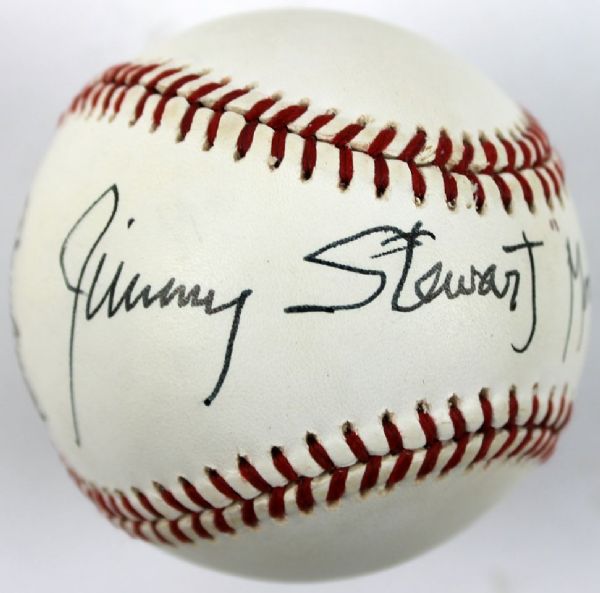 Rare Jimmy Stewart Signed ONL Baseball "Monty Stratton" (JSA)