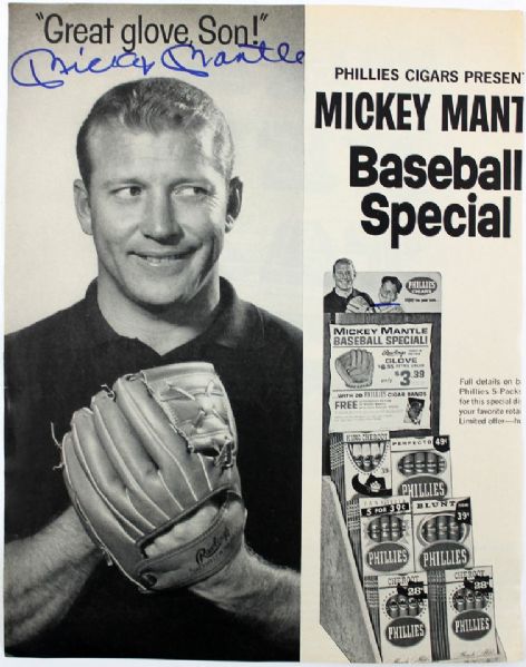 Mickey Mantle Signed Phillies Cigars Ad B&W (PSA/DNA)