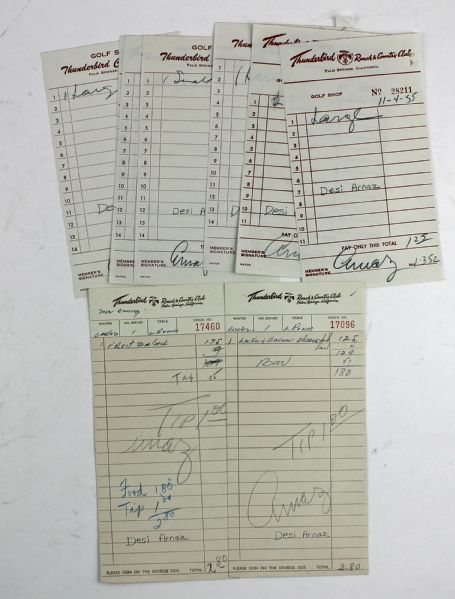 Lot of 9 Desi Arnaz signed receipts from Thunderbird Ranch & Country Club