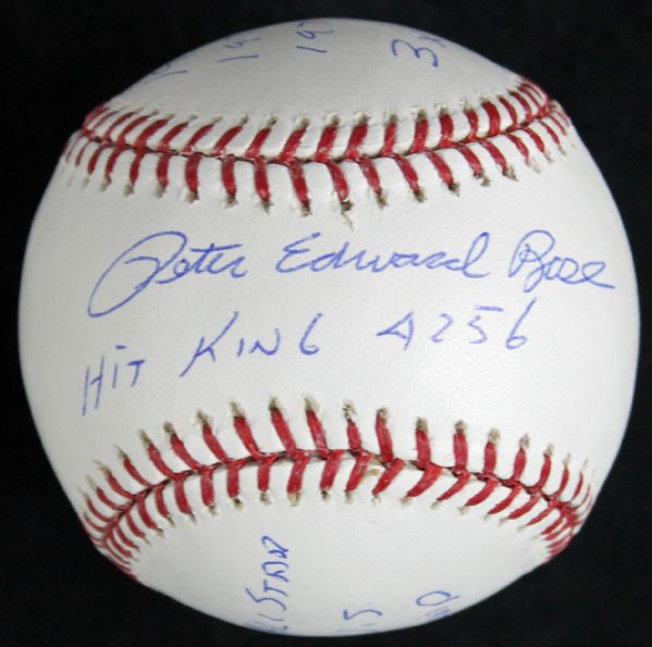 Pete Rose Signed OML Stat Baseball w/7 inscriptions (Steiner)