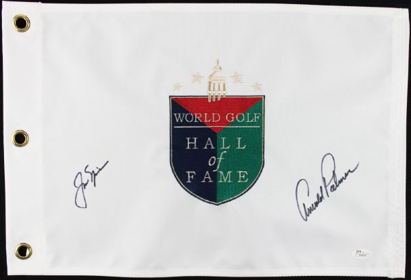 Jack Nicklaus & Arnold Palmer Signed "World Golf Hall of Fame" Flag (JSA)