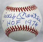 Mickey Mantle Superb Signed OAL Baseball with "HOF 1974" Insc. (PSA/DNA)