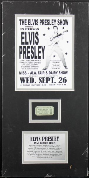 Elvis Presley 1956 Concert Ticket from Tupleo, MS in Matted Display (Elvis-A-Rama)
