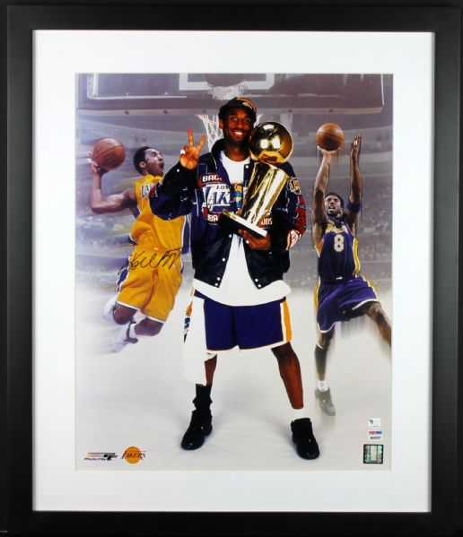Kobe Bryant Signed 16"x20" Back to Back Championship Photo in Framed Display (PSA/DNA)