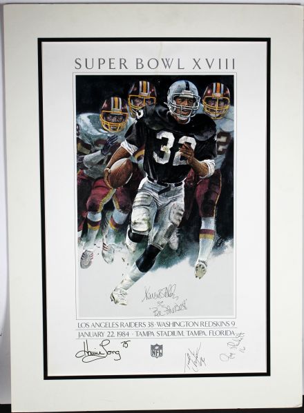 Super Bowl XVIII Poster Signed by Marcus Allen, Howie Long, Jim Plunkett & Todd Christensen (PSA/DNA)