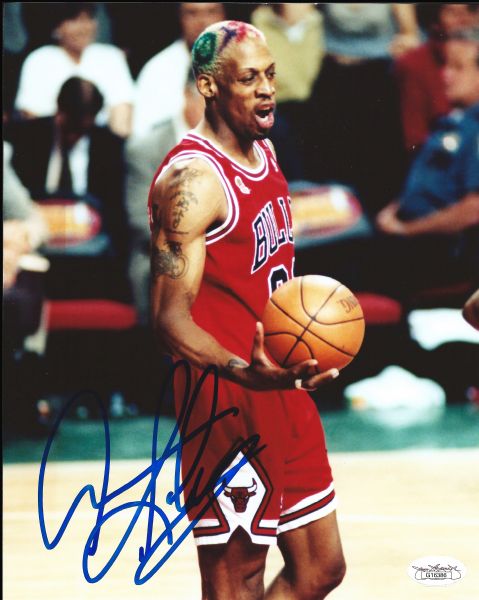 Dennis Rodman Signed 8x10 with Chicago Bulls (JSA)