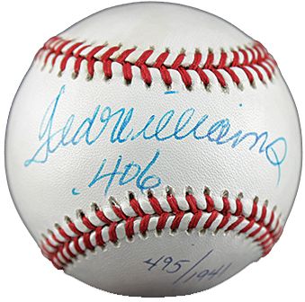 Ted Williams ".406" Signed OAL (Brown) Baseball LE #495/1941 (UDA)