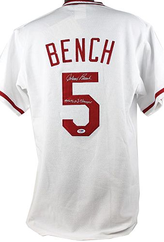 Johnny Bench "75&76 WS Champs" Signed Cincinnati Reds Baseball Jersey (PSA/DNA)