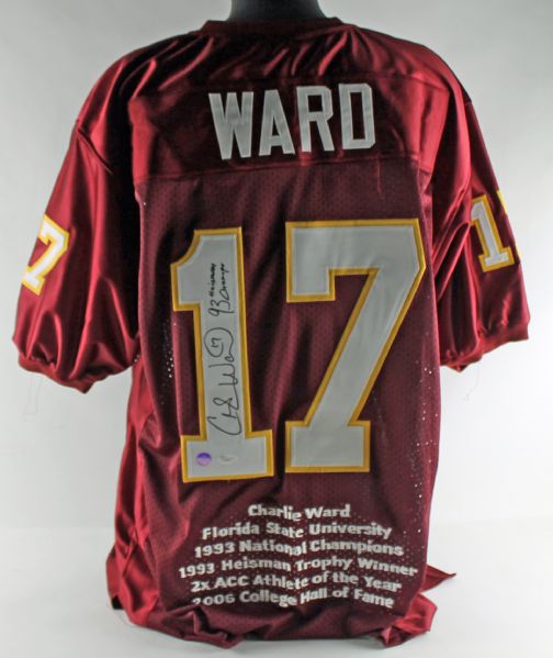 Charlie Ward Signed & Inscribed "93 Heisman/Champs" Embroidered Florida State Jersey (JSA)