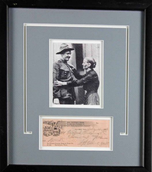 WWI: Sgt. Alvin York Signed Bank Check in Custom Framed Display - Signed on the 4th of July! (PSA/DNA)