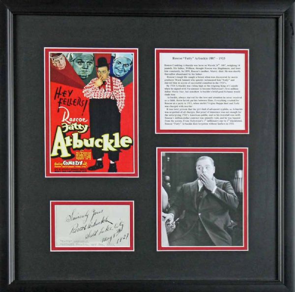 Roscoe "Fatty" Arbuckle Vintage Autograph in Framed Display (PSA/DNA)