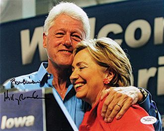 President Bill Clinton & Hillary Clinton Signed  8"x10" Color Photo (JSA)