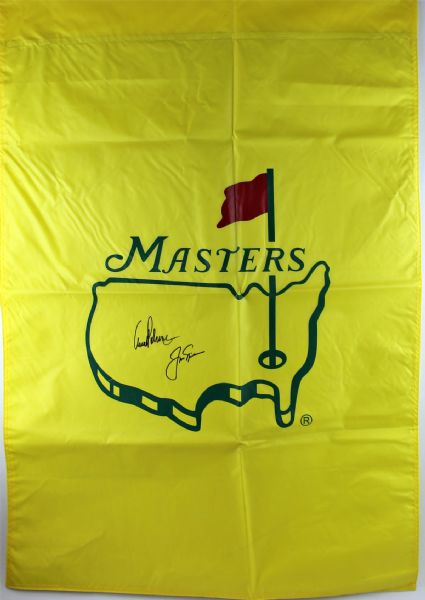 Jack Nicklaus & Arnold Palmer Dual Signed 28" x 41" Masters House Flag (JSA)