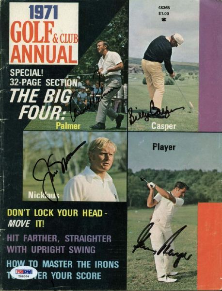 Jack Nicklaus, Arnold Palmer, Gary Player & Billy Casper Signed 1971 Golf & Club Annual Magazine (PSA/DNA)