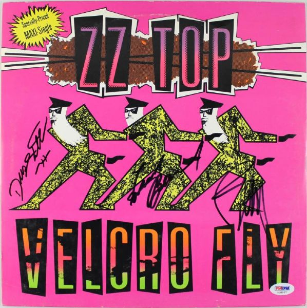 ZZ Top Group Signed Velcro Fly Album Cover w/ Vinyl Included (PSA/DNA)