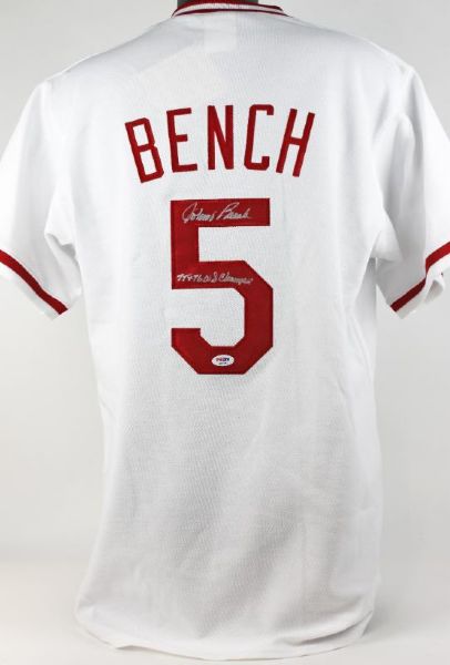 Johnny Bench "75&76 WS Champs" Signed Vintage Cincinnati Reds Baseball Jersey (PSA/DNA)