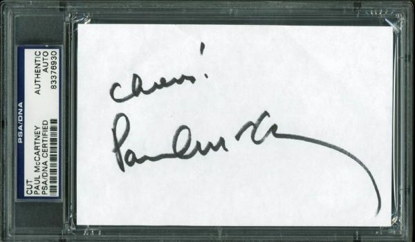 The Beatles: Paul McCartney Signed "Cheers!" 3.5" x 5.5" Slip (PSA/DNA Encapsulated)