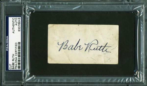 Babe Ruth Extraordinary Signed 2" x 3.5" Slip (PSA/DNA Encapsulated)