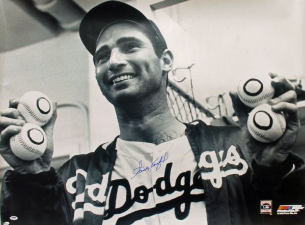 Sandy Koufax Signed 30" x 40" 4-Time No-Hitter Glossy Photo (PSA/DNA & Online Authentics)