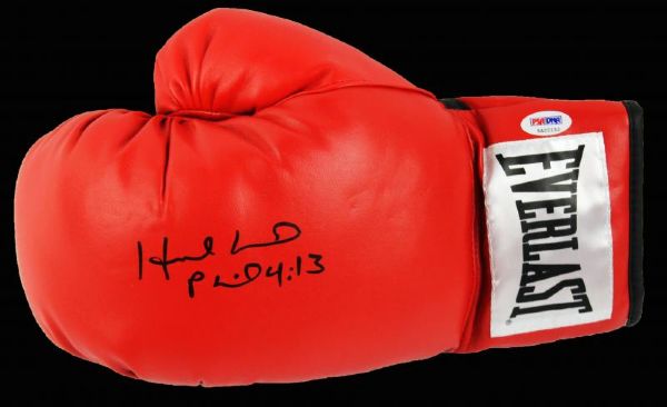 Evander Holyfield Single Signed Red Everlast Boxing Glove "Phil 4:13" (PSA/DNA ITP)