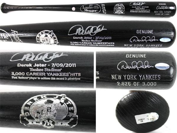 Derek Jeter Signed Black Louisville Slugger Bat Commemorating 3,000 Hits LE #2826/3000 (Steiner & MLB Holo)