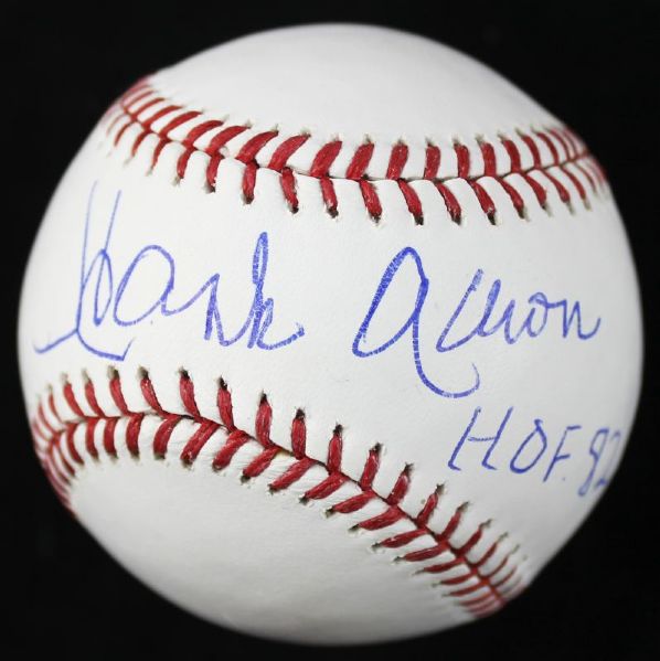Hank Aaron Signed "HOF 82" OML (Selig) Baseball (PSA/DNA & Steiner)