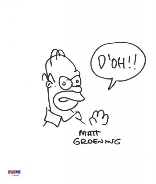 The Simpsons: Matt Groening Signed & Hand Drawn Homer Simpson Sketch (PSA/DNA & JSA)