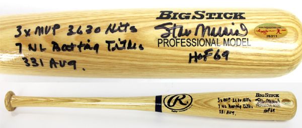 Stan Musial Signed Big Stick Bat with Handwritten Career Stats (PSA/DNA)