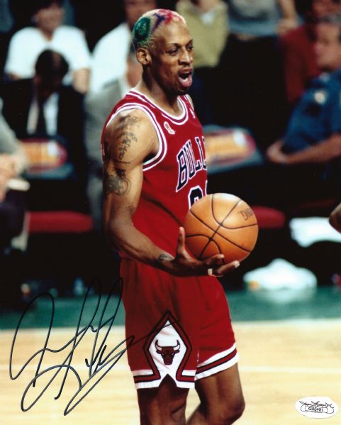 Dennis Rodman Signed 8" x 10" Color Photo With Chicago Bulls (JSA)
