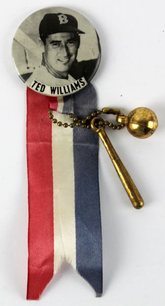 Ted Williams PM10 1.75" Button with Original Ribbon and Charms
