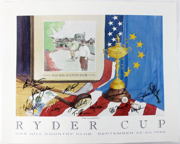 1995 Ryder Cup Poster US Team Signed (13) Mickelson, Couples, Crenshaw & More! (PSA/DNA)