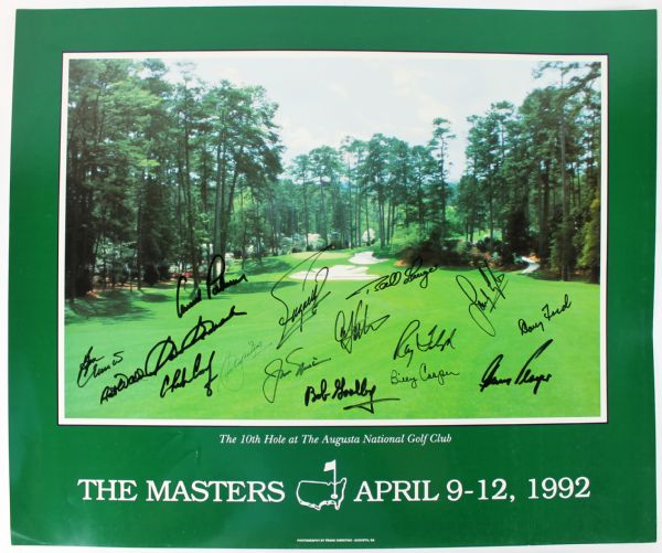 Champions Signed (16) 1992 Masters Poster feat. Nicklaus, Palmer, Ballesteros, Snead, Player & More (PSA/DNA)