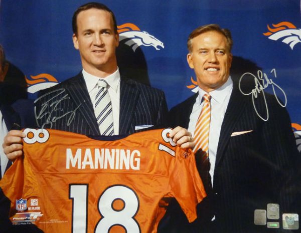 John Elway & Peyton Manning Signed 16 " x 20" Photo ( Manning, Elway & Mounted Memories)