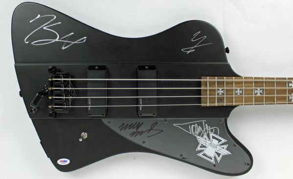 Motley Crue Band Signed (4) Nikki Sixx Style Blackbird Bass Guitar (PSA/DNA)